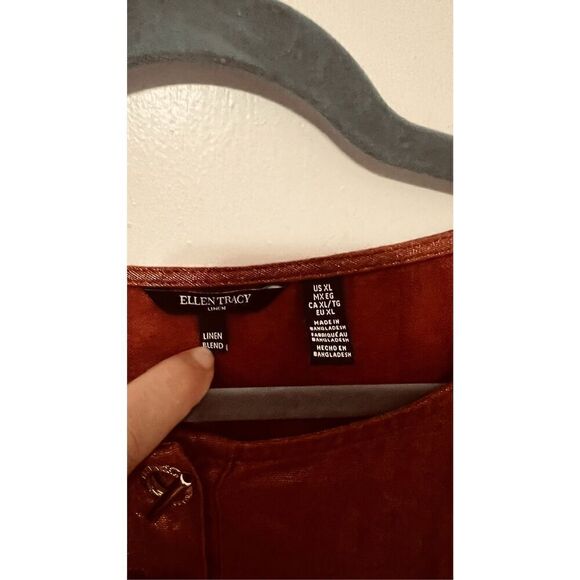 ELLEN TRACY BURNT ORANGE LINEN BLEND 3/4 SLEEVE BLOUSE SZ XL - Picture 4 of 9